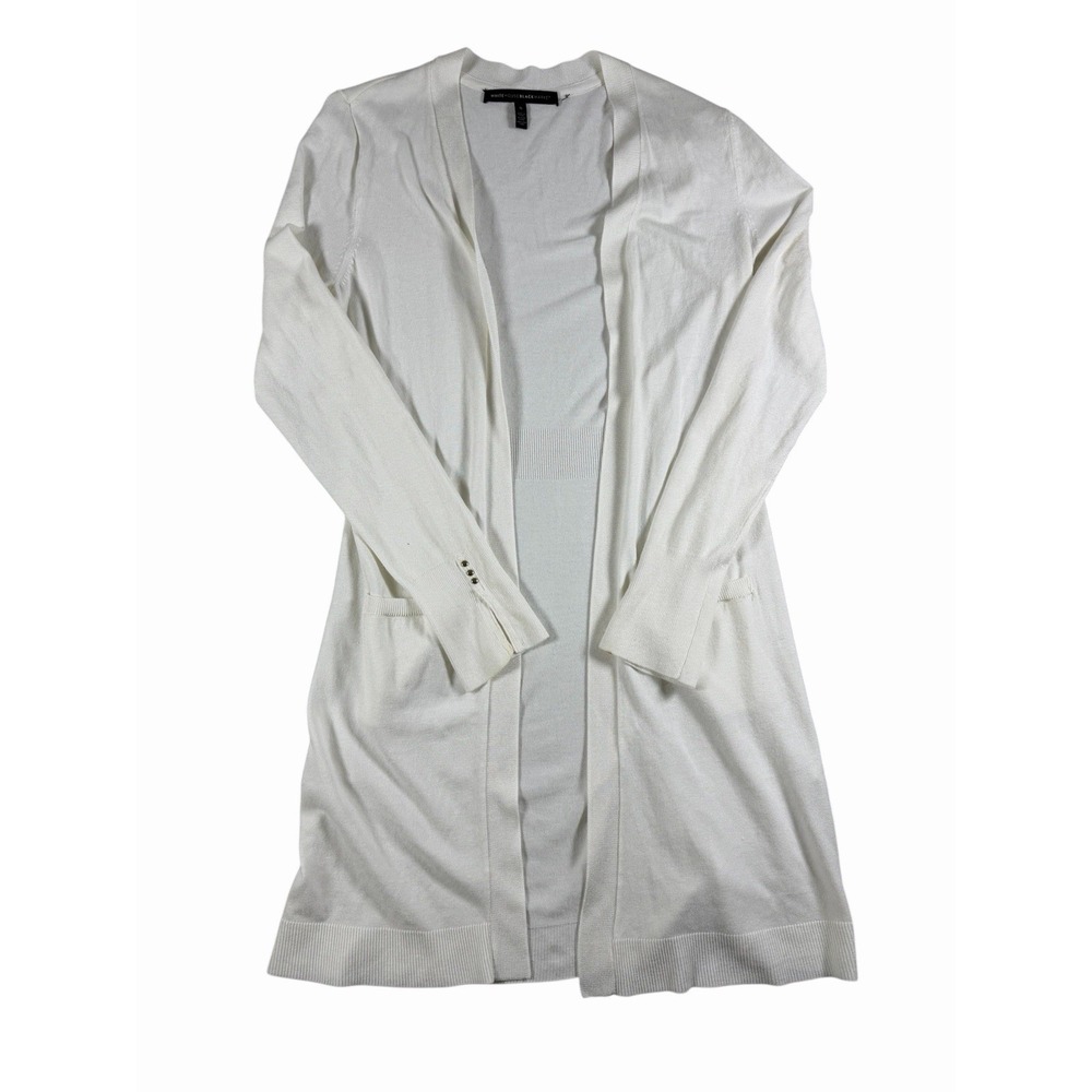White House Black Market White Ribbed‎ Cuff Open Front Cardigan Size Small